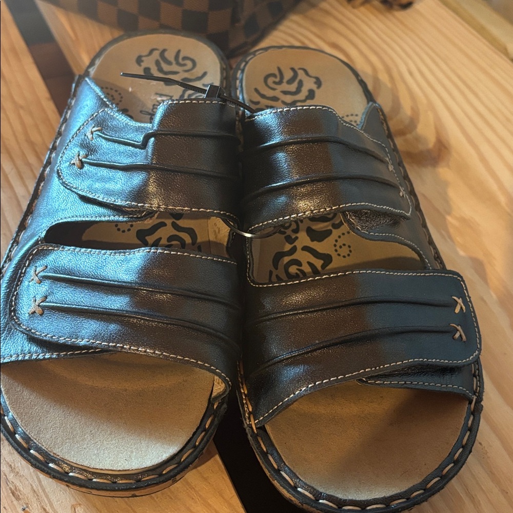 Brown Leather Slide Sandals